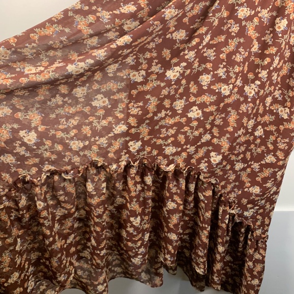 Victorian boho v-neck ruffled gypsy maxi brown burgundy floral western dress - Picture 10 of 14